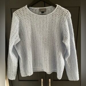 💙💫 Powder Blue Crochet Style Mohair/Wool Blend Knit Sweater Oversized S/M EUC